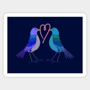 Love birds with work heart on dark background Magnet